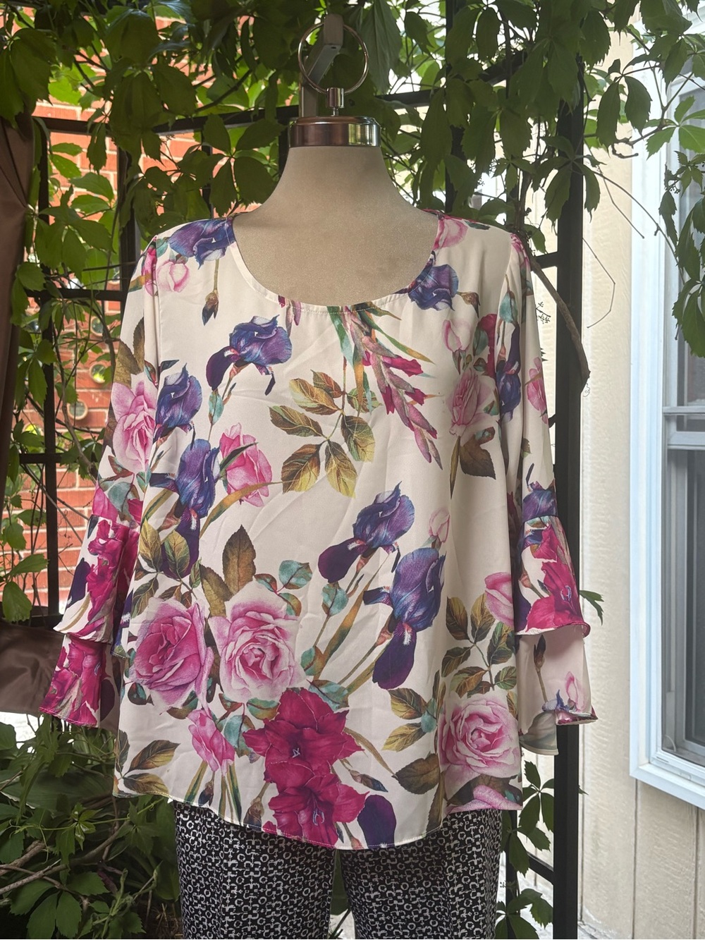 Orage Floral Scoop Neck Tunic - Pink, Purple & Cream